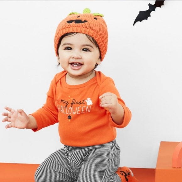 Carter's Other - Halloween Pumpkin Jack-O-Lantern Crochet Knit Beanie Hat 100% Cotton